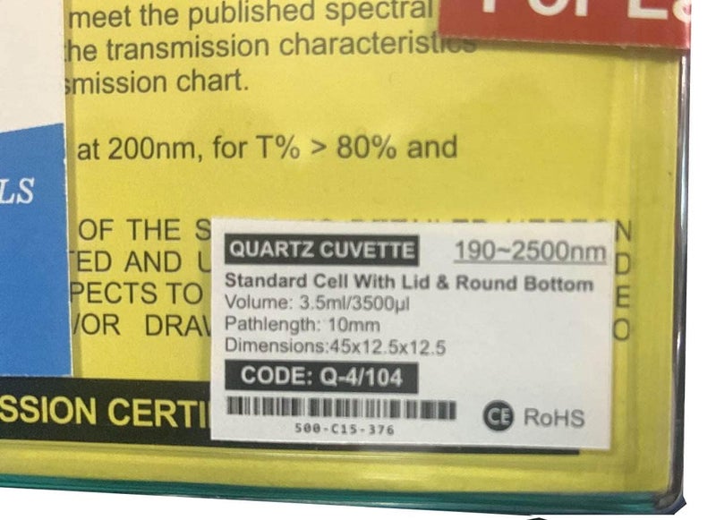 BEXCO UV Quartz Cuvettes, Standard Quartz Cells, Set of 2, 10 mm Path Length, 3.5 ml Volume, 190-2500 nm Spectral Range - Image 2